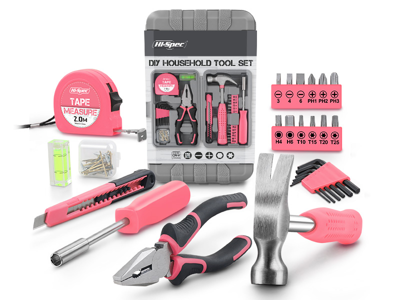 Hi-Spec Tool Set 25pc Pink Household DIY Tool Kit for Women. Small
